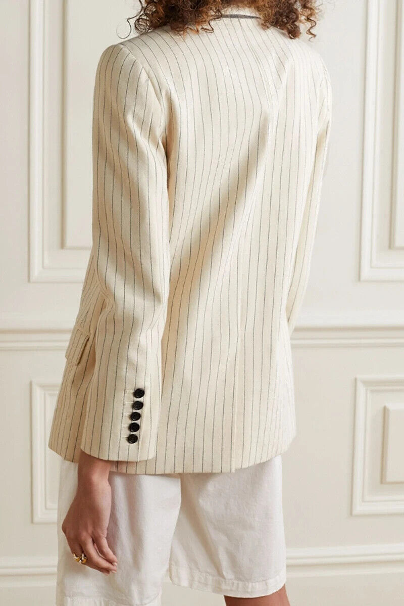 NILI LOTAN Don Cream Ivory Navy Pinstripe Print Single Breasted Jacket Blazer 0
