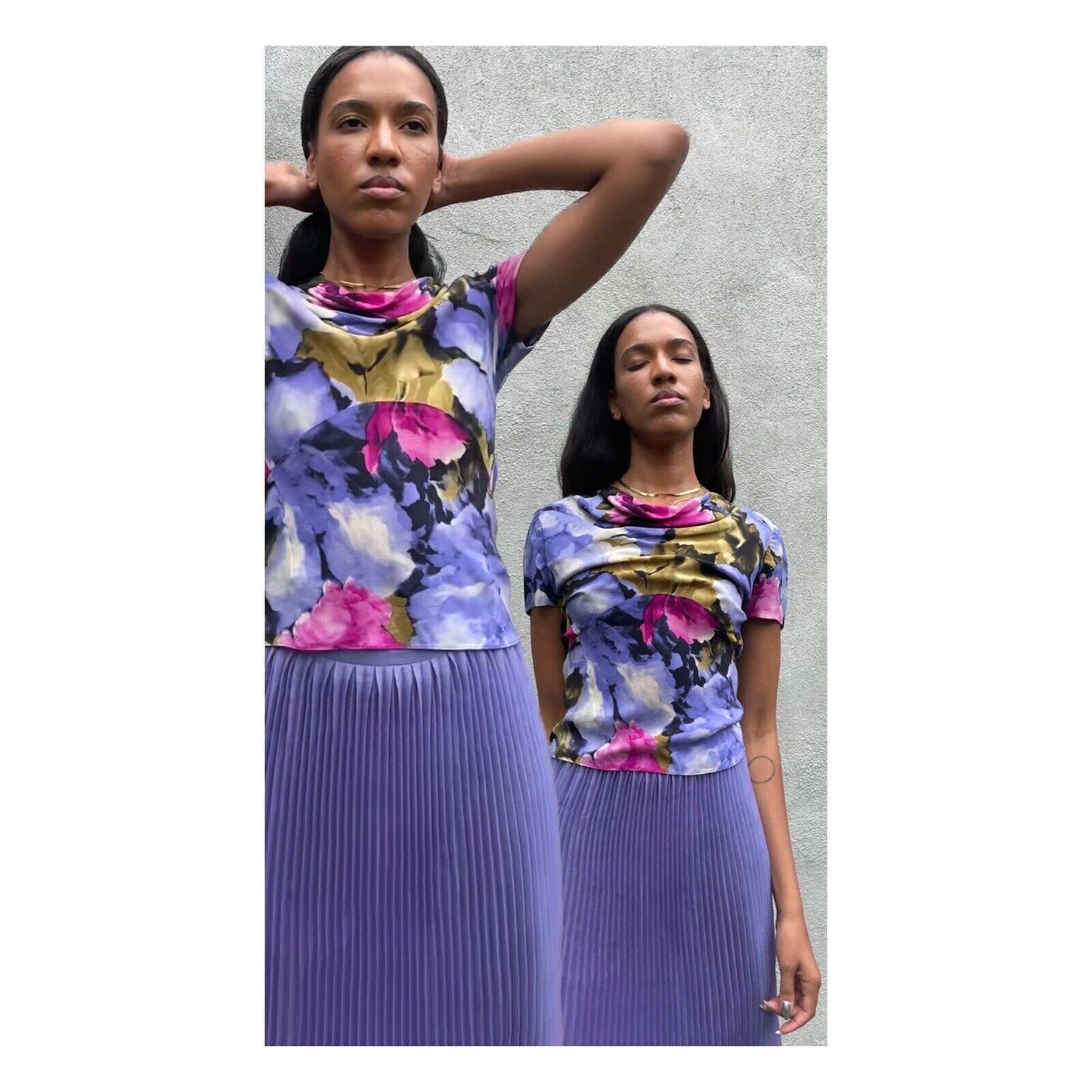 ISSEY MIYAKE VTG Purple Blue Pleated Accordion Semi Sheer Pencil Midi Skirt L