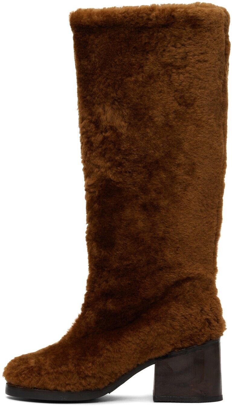 TACH CLOTHING NEW Ssense Exclusive Brown Sherpa Faux Shearling Knee High Boot 36