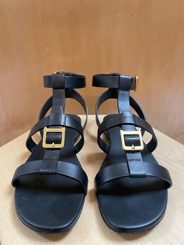 CHRISTIAN DIOR Double-D Black Leather Buckle Strappy Gladiator Flat Sandal 38/8