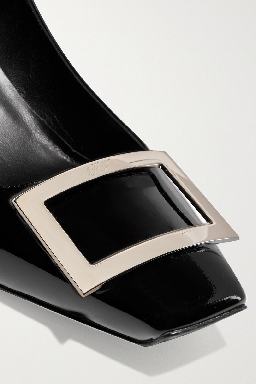 ROGER VIVIER Belle De Nuit Black Patent Leather Square Buckle Curve Heel Pump 37