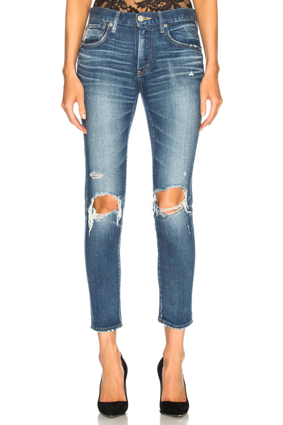 MOUSSY Comfort Nancy Distressed Ripped Knee Skinny Denim Jean 28