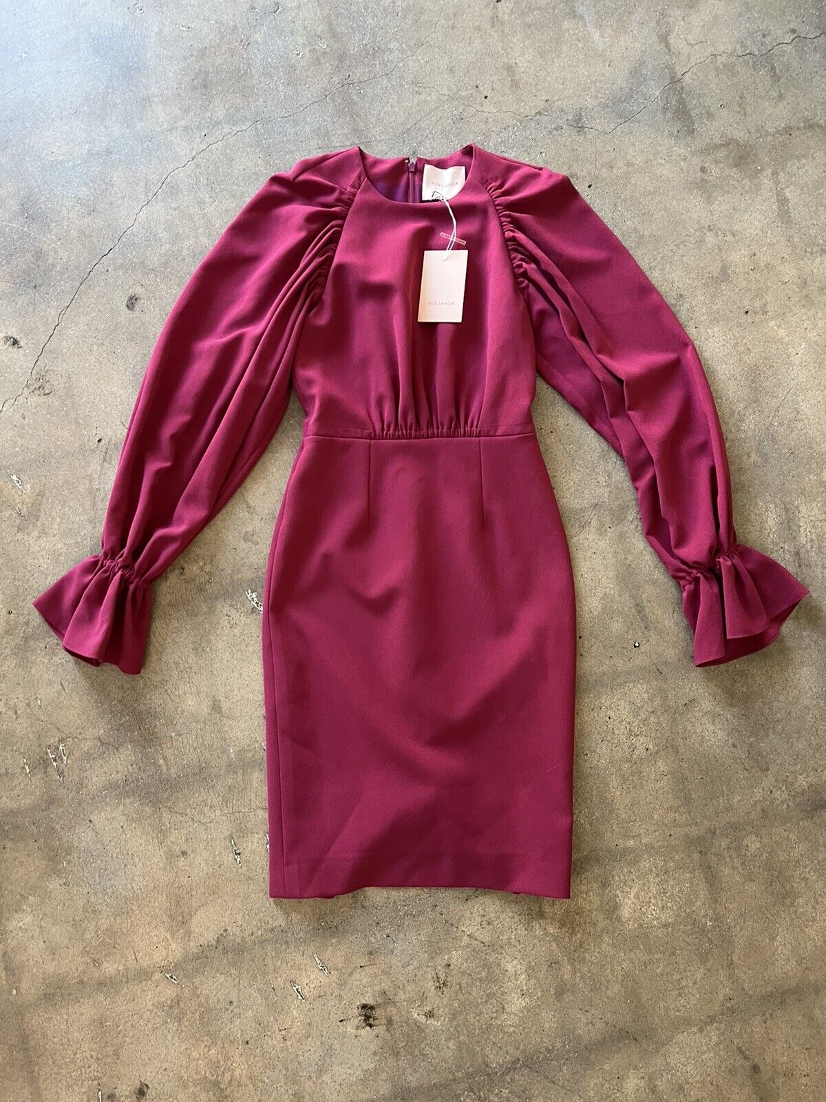 ROKSANDA Purple Acetate Crewneck Long Tulip Flare Sleeve Pencil Dress UK 6 US 2