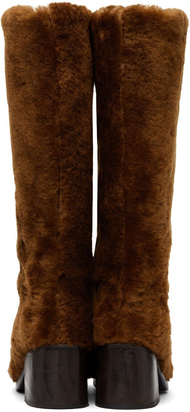 TACH CLOTHING NEW Ssense Exclusive Brown Sherpa Faux Shearling Knee High Boot 36