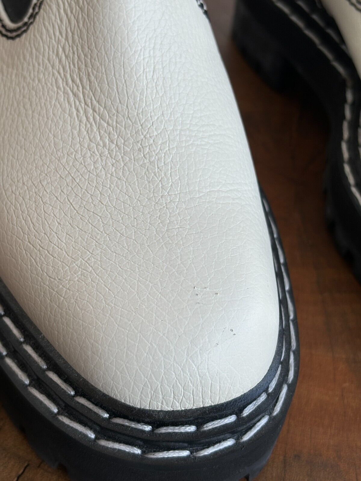 PROENZA SCHOULER White Black Stitch Leather Lug Sole Chelsea Ankle Boot 37.5