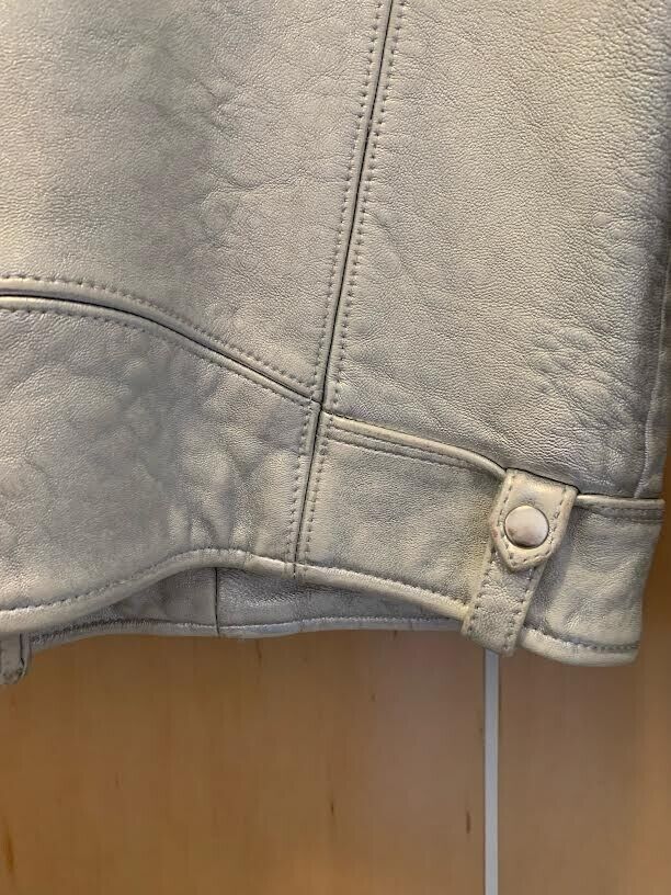 IRO Silver Metallic Iridescent Leather Asymmetric Zip Biker Moto Jacket 36/4/2