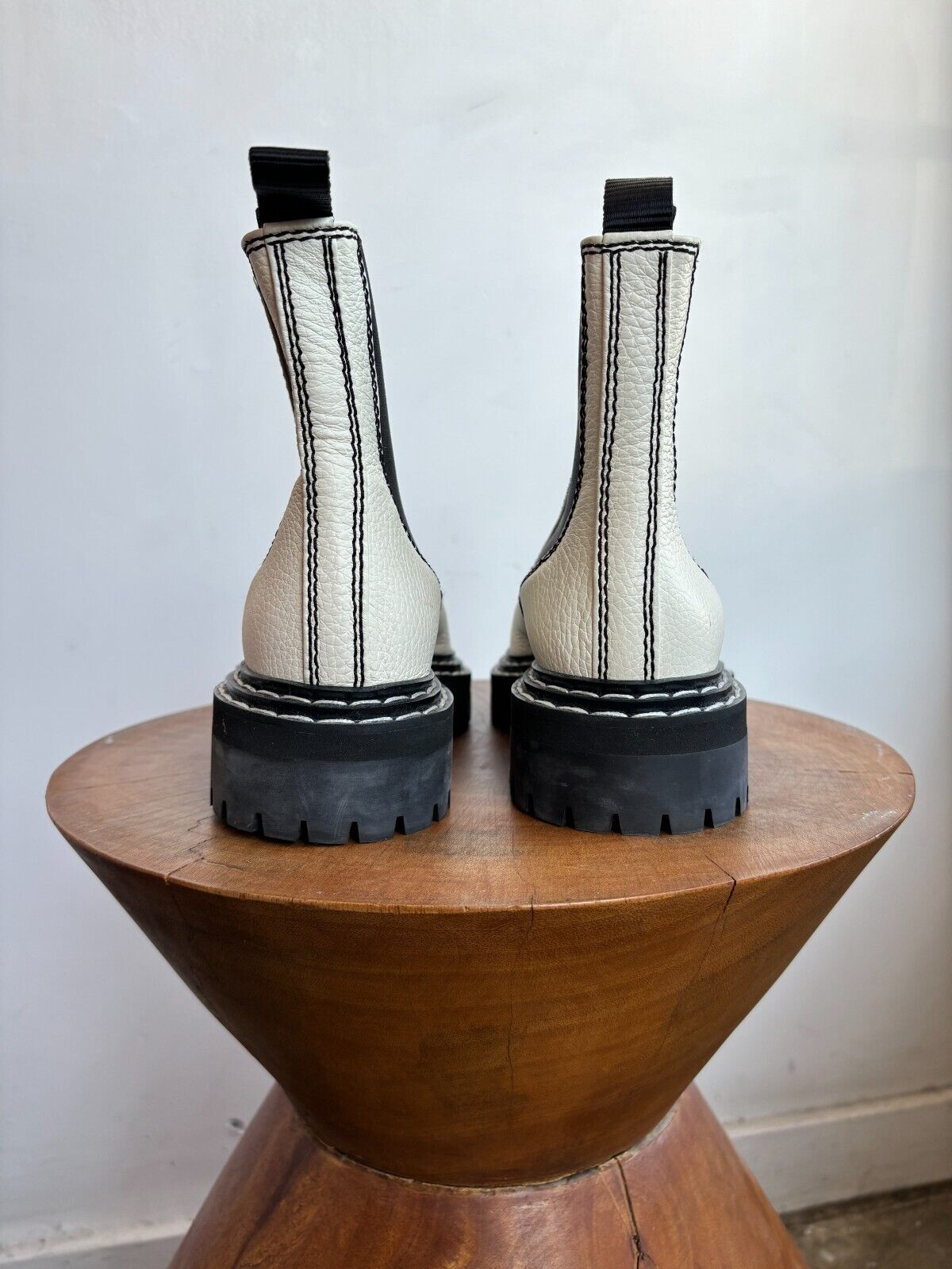 PROENZA SCHOULER White Black Stitch Leather Lug Sole Chelsea Ankle Boot 37.5
