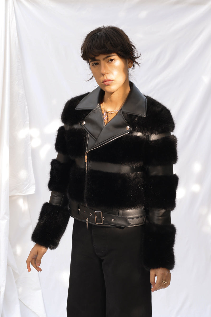 FAUX LEATHER / FUR MOTO JACKET