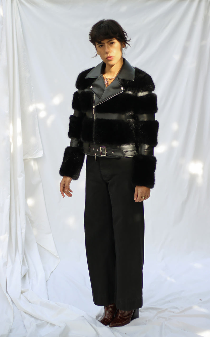 FAUX LEATHER / FUR MOTO JACKET