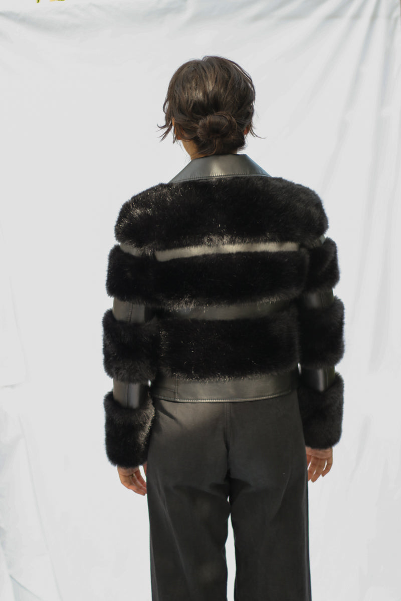 FAUX LEATHER / FUR MOTO JACKET