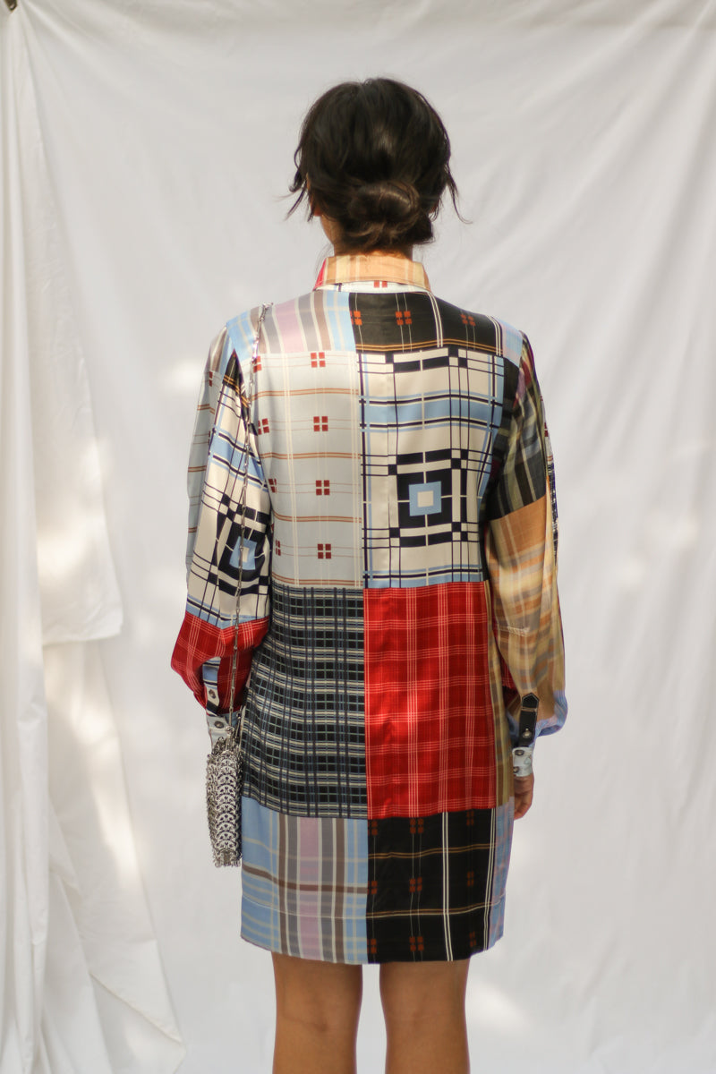 PATCHWORK SATIN DRESS