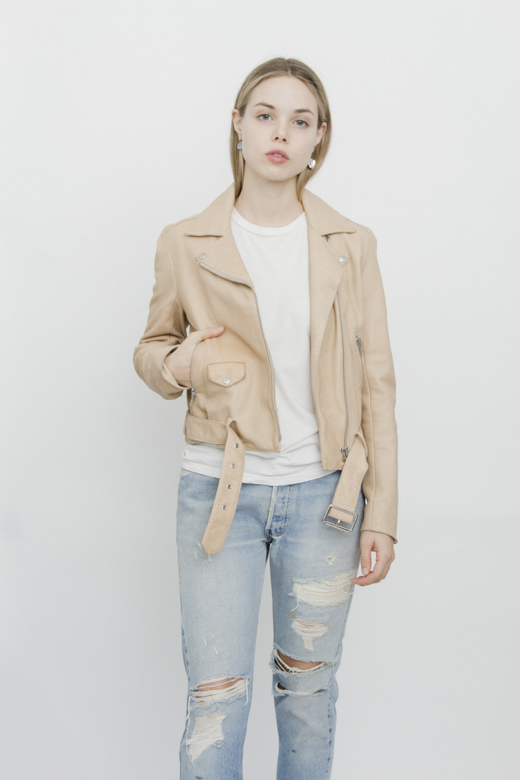 BLUSH PINK LEATHER MOTO JACKET