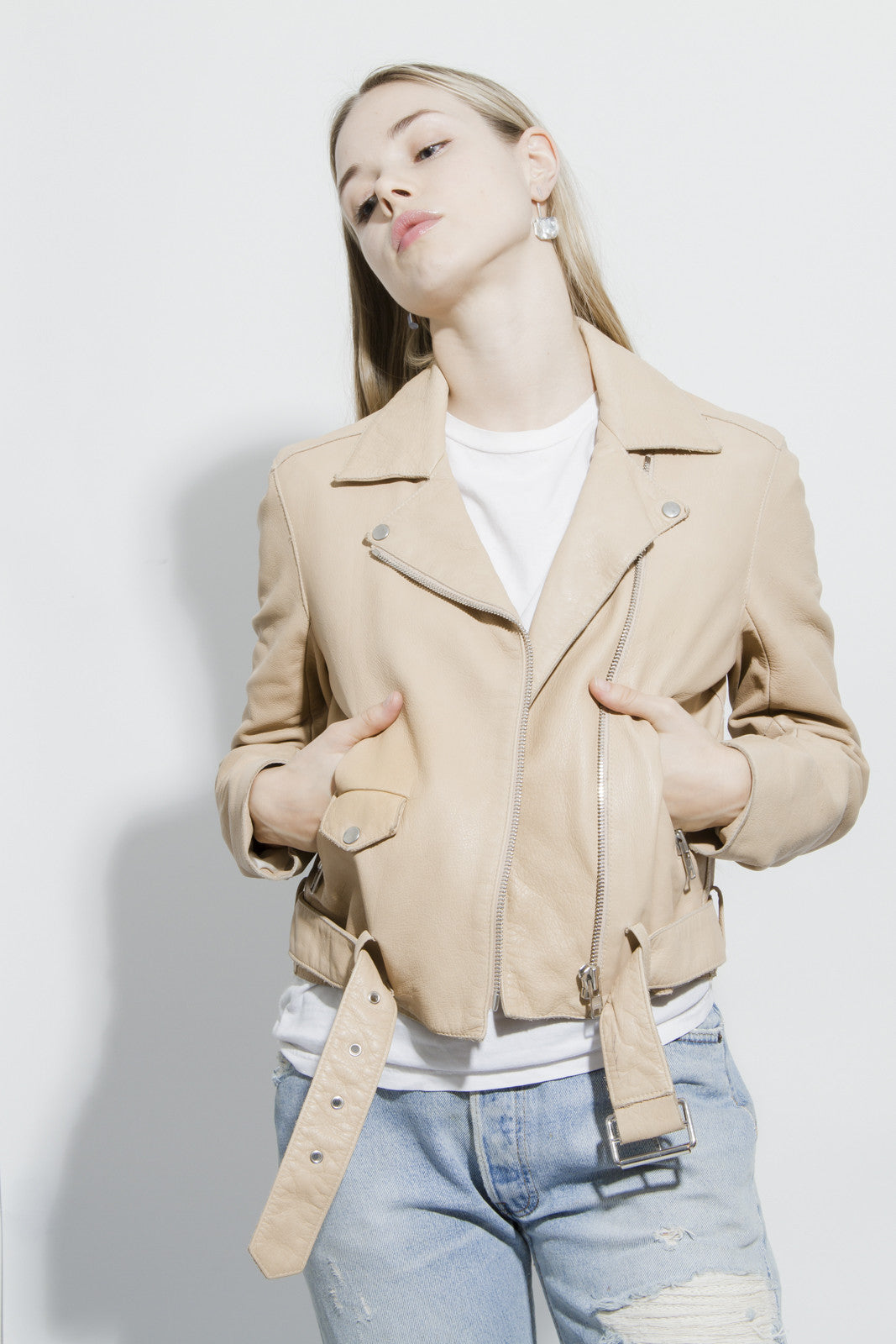 BLUSH PINK LEATHER MOTO JACKET