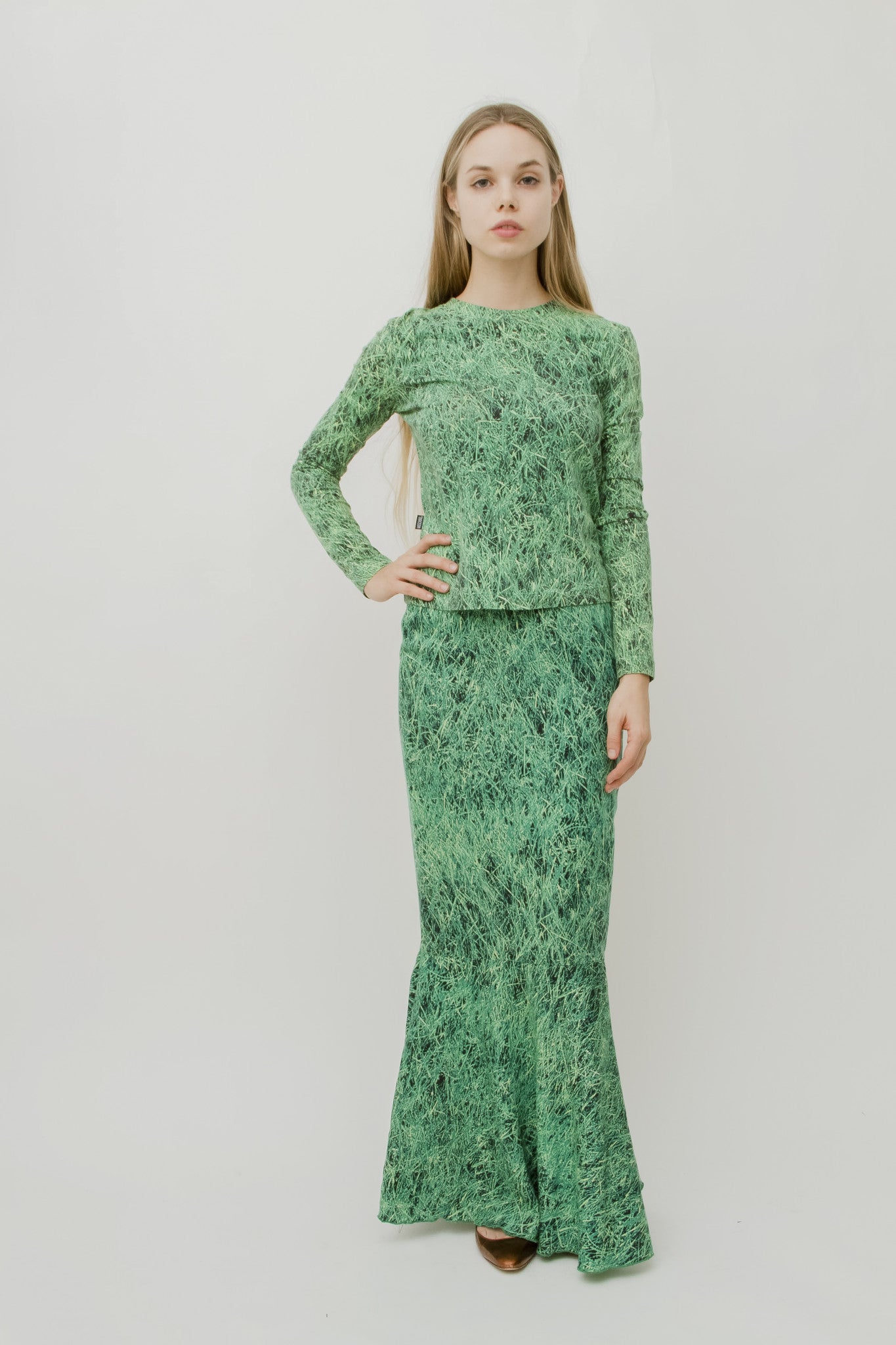 VINTAGE GRASS PRINT TWO PIECE SET