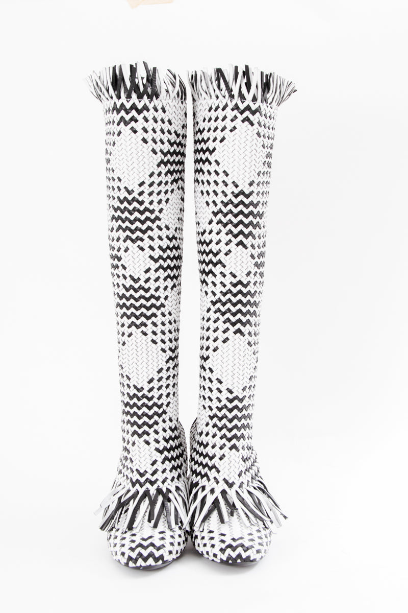 WOVEN KNEE HIGH BOOT WITH TAGS