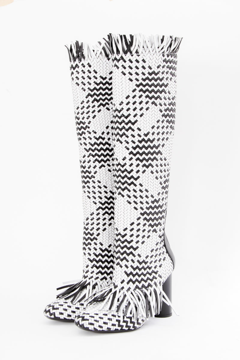 WOVEN KNEE HIGH BOOT WITH TAGS