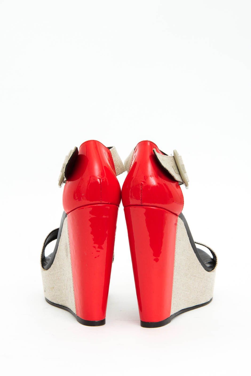 CANVAS PATENT WEDGES