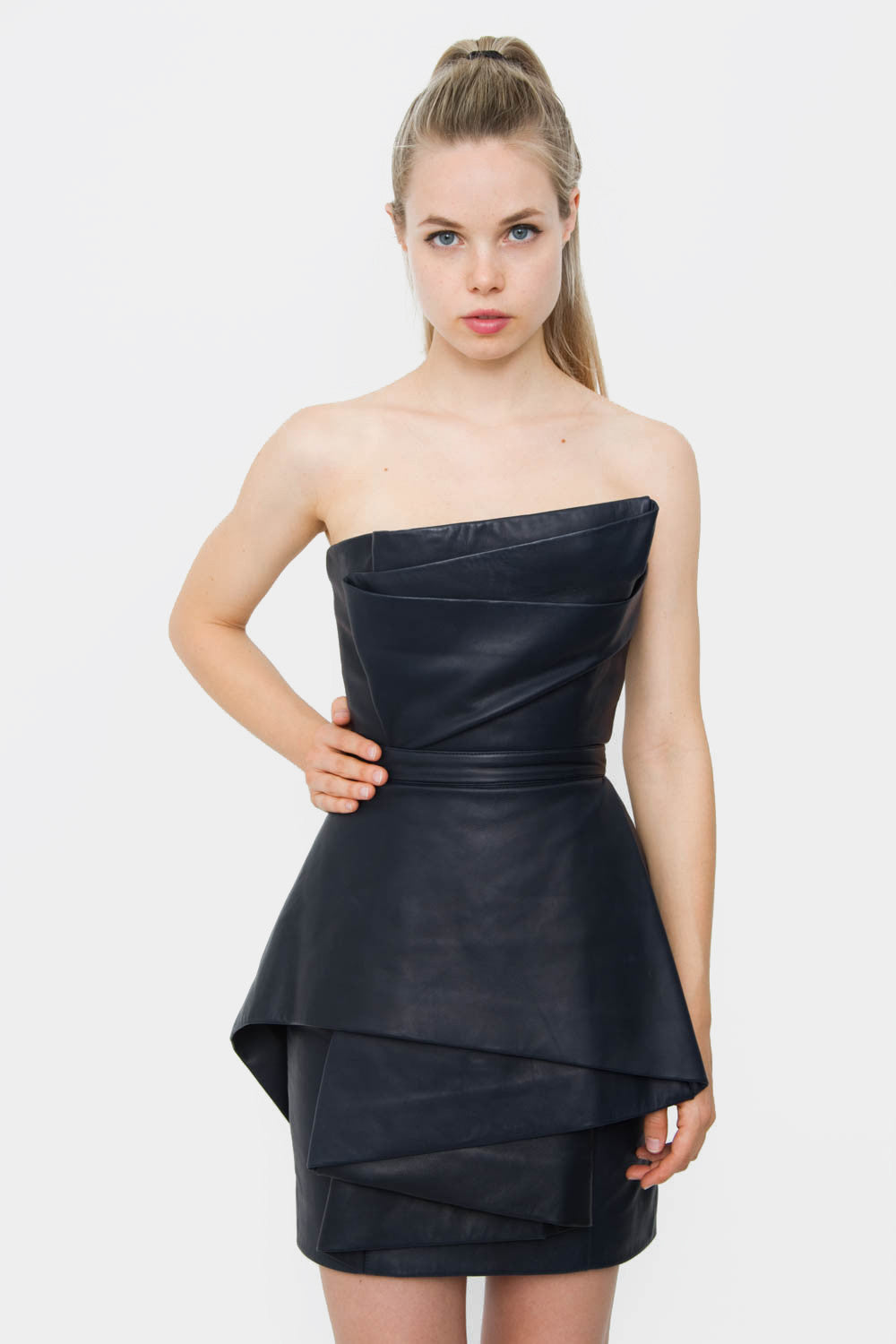 NAVY LEATHER DRESS