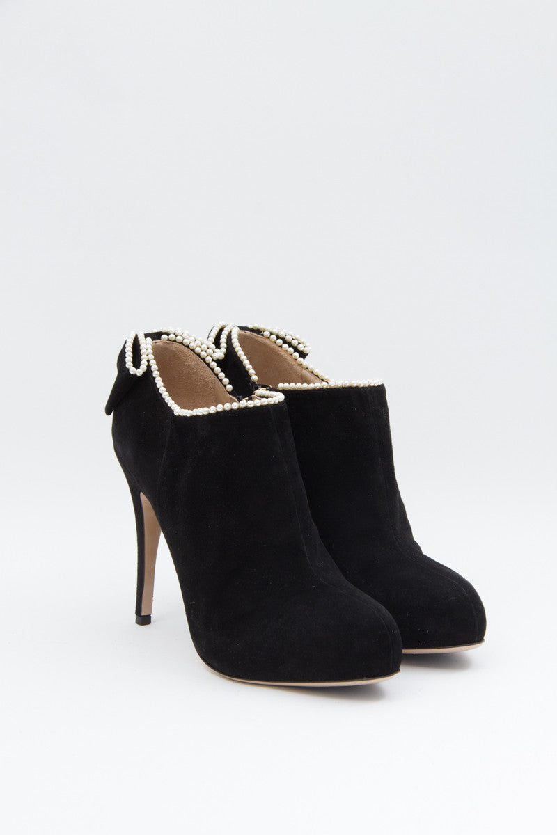 SUEDE PEARL TRIM ANKLE BOOTIES