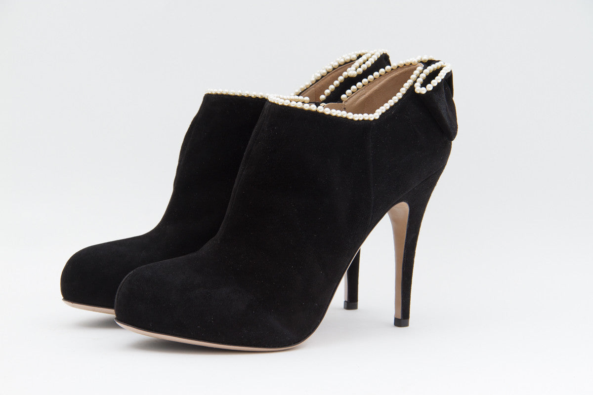 SUEDE PEARL TRIM ANKLE BOOTIES