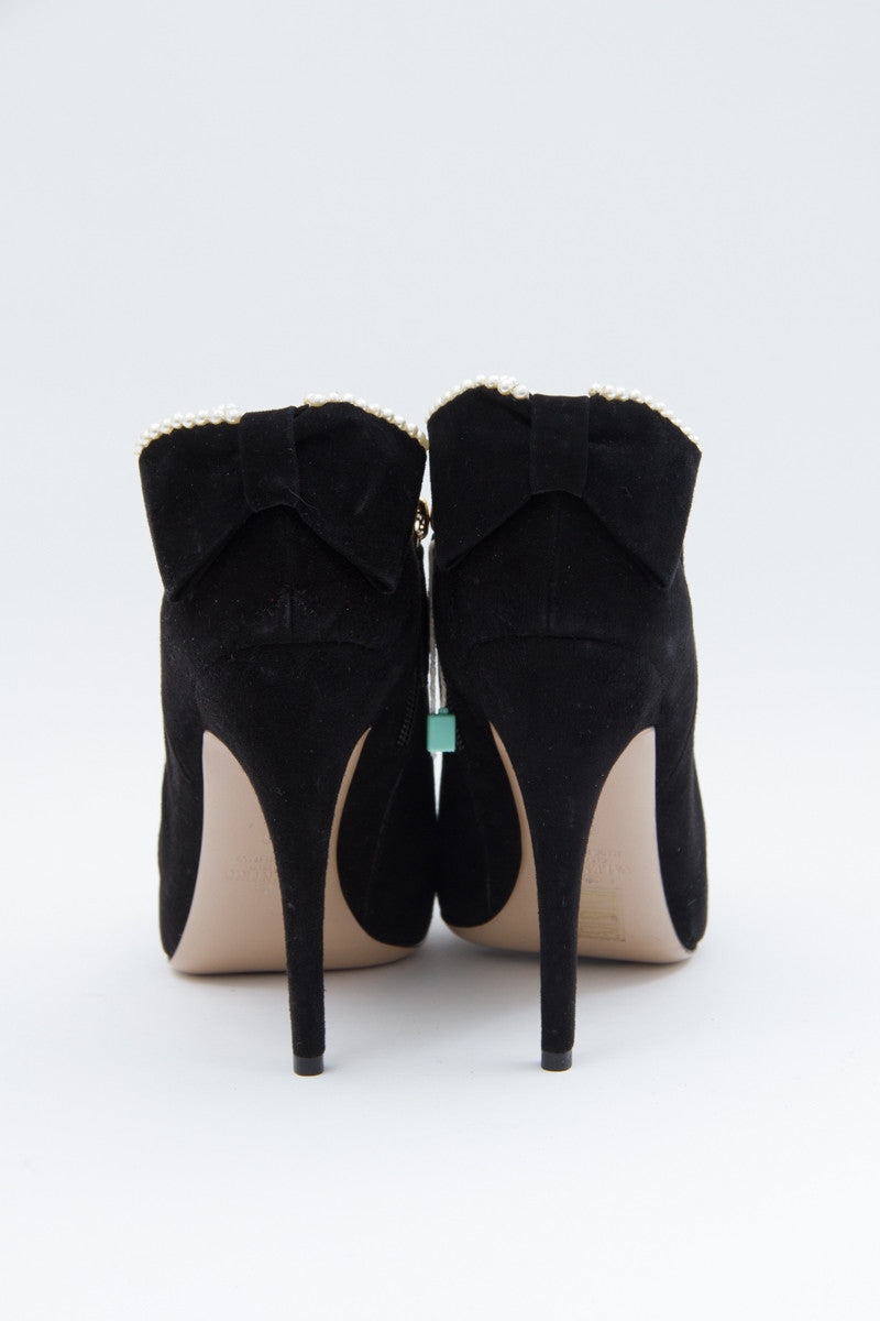 SUEDE PEARL TRIM ANKLE BOOTIES