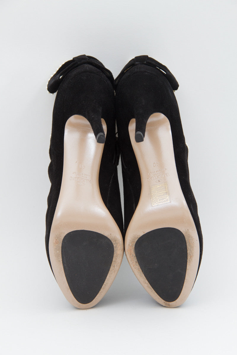 SUEDE PEARL TRIM ANKLE BOOTIES