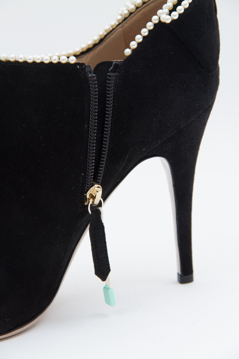 SUEDE PEARL TRIM ANKLE BOOTIES