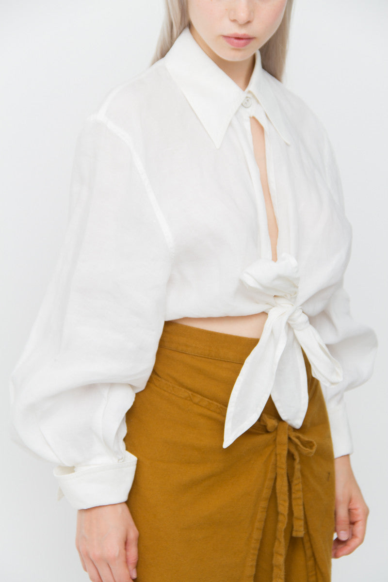 LINEN TIE BLOUSE