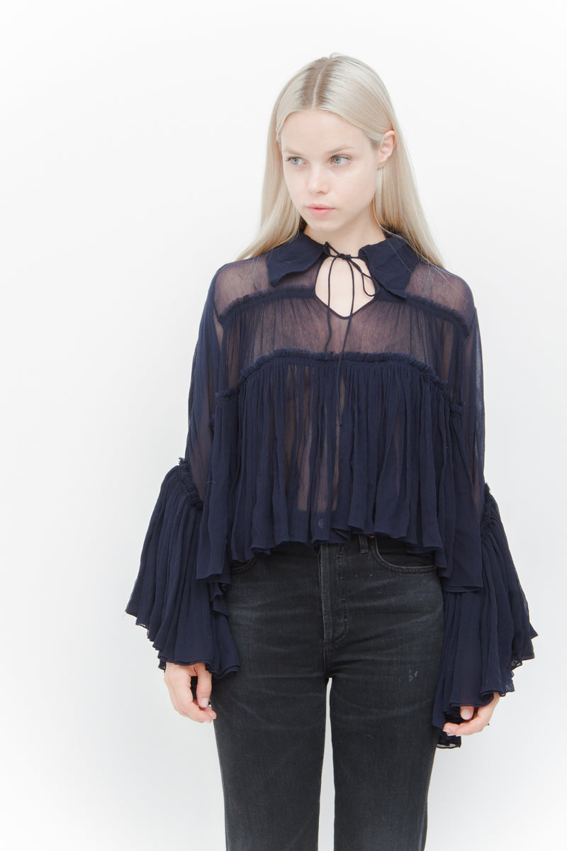 NAVY SILK BLOUSE