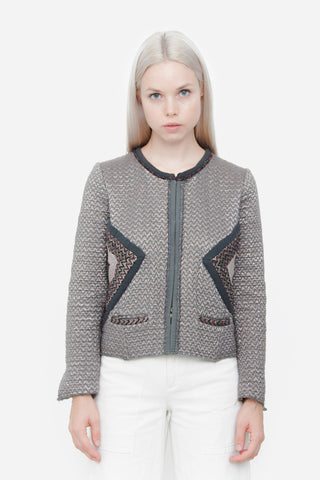 ISABEL MARANT $800 Ifea Gray Stripe Print Wool Boucle Long Jacket Coat 36/4