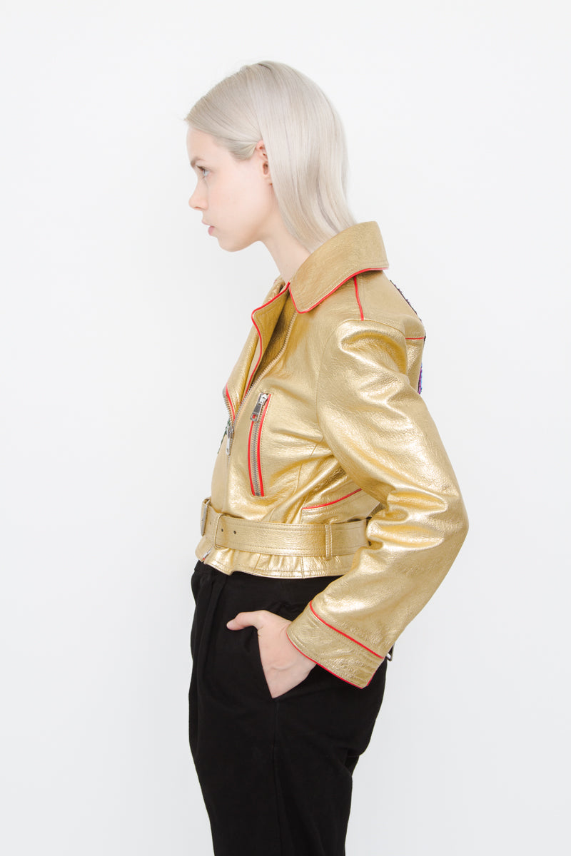 2017 NEW GOLD LEATHER JACKET