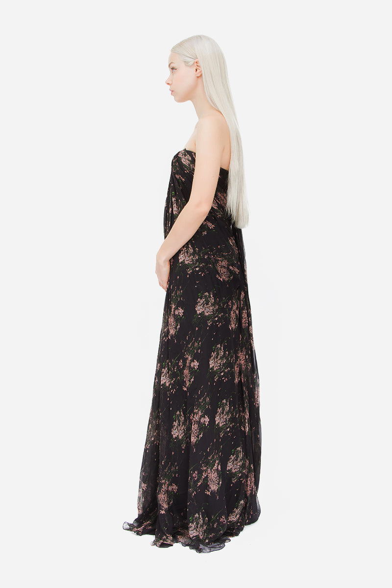 SWEATPEA PRINT CHIFFON GOWN WITH TAGS