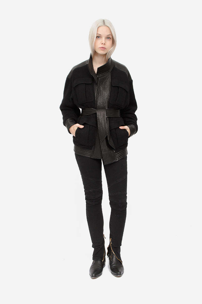 WOOL LEATHER WRAP JACKET