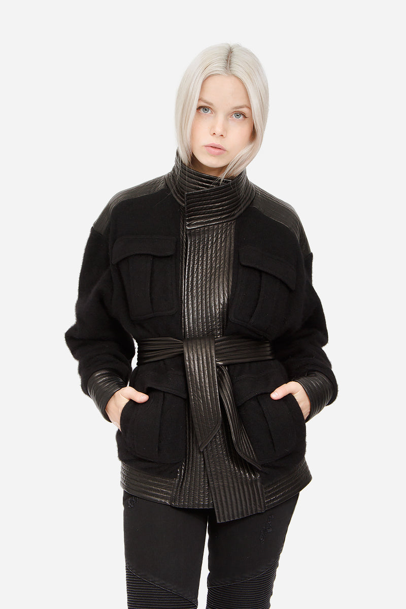 WOOL LEATHER WRAP JACKET