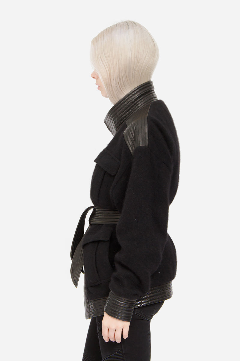 WOOL LEATHER WRAP JACKET