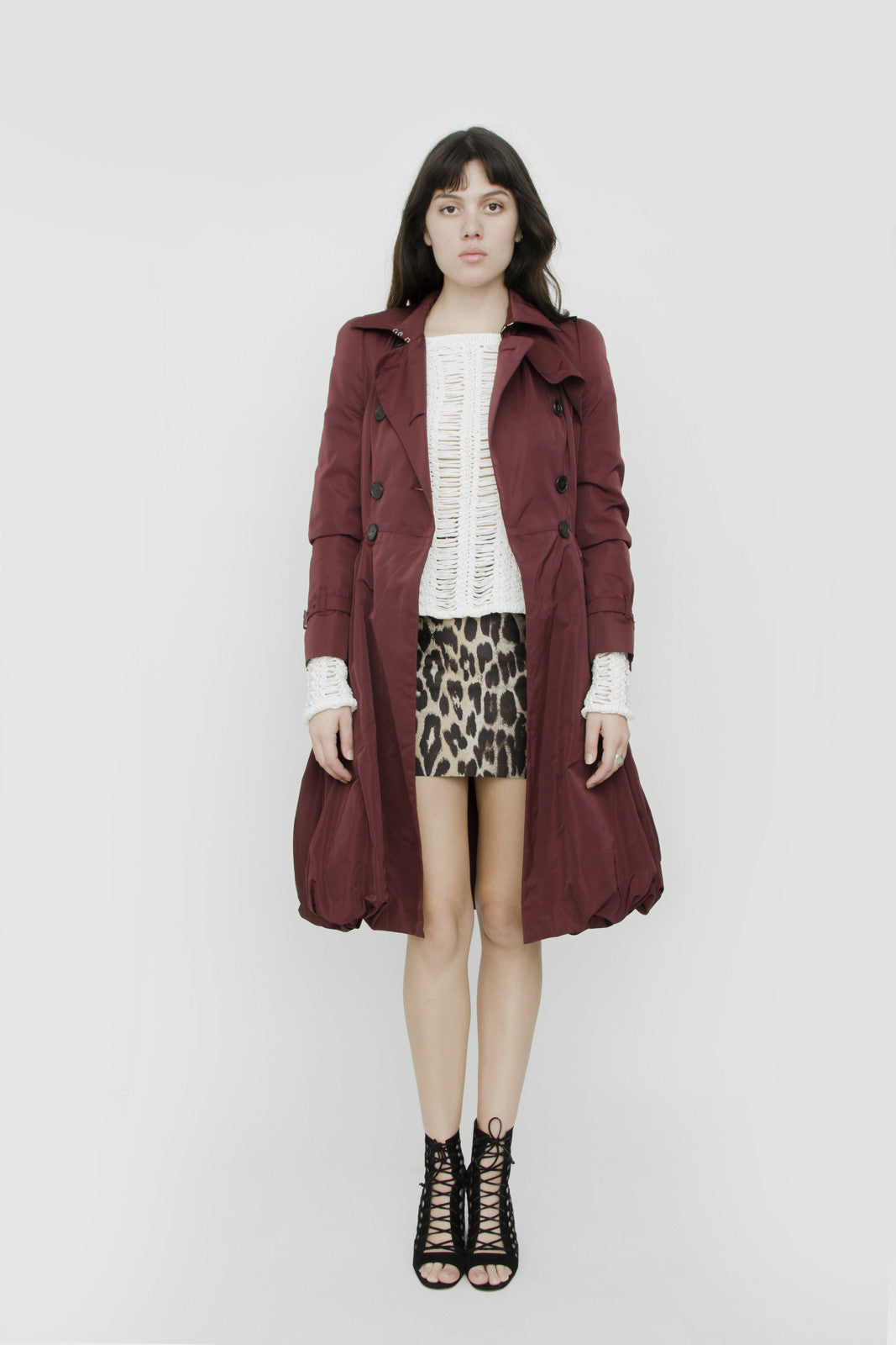 BELTED BURGUNDY PEACOAT