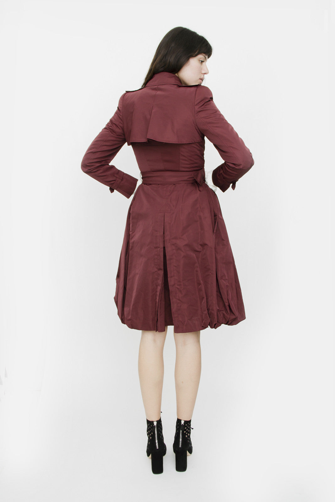 BELTED BURGUNDY PEACOAT