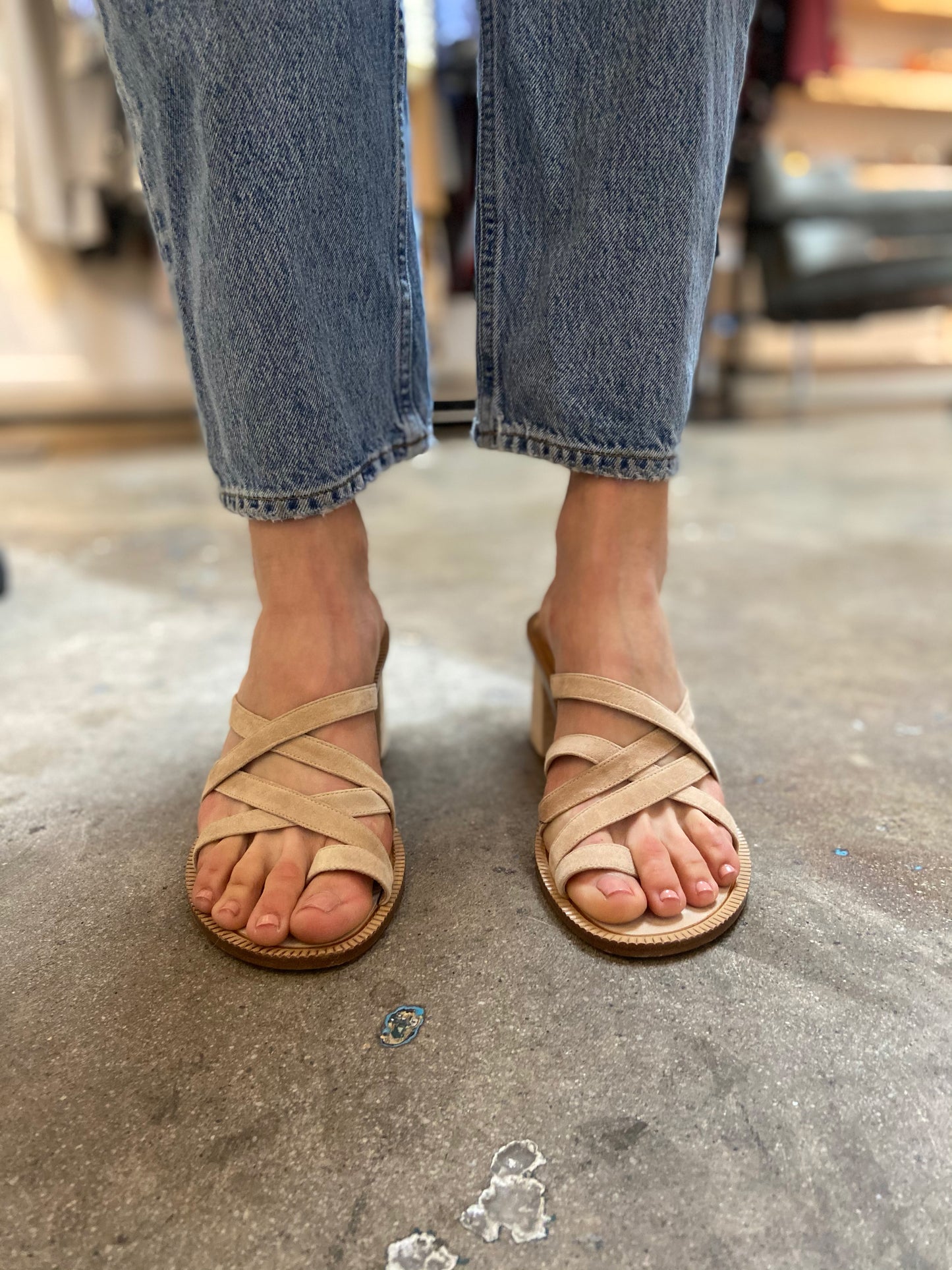 STRAPPY SUEDE SLIDES