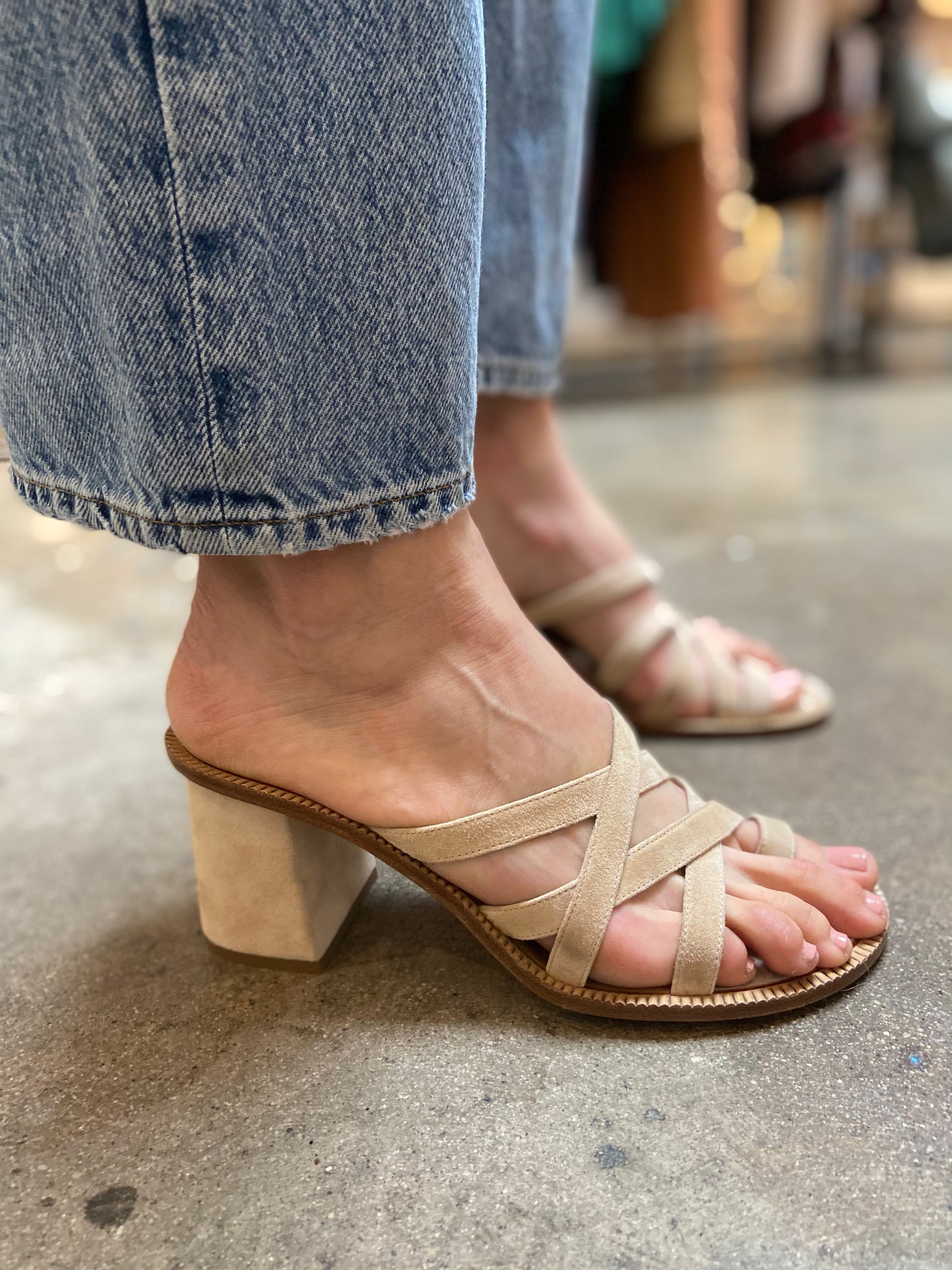 STRAPPY SUEDE SLIDES