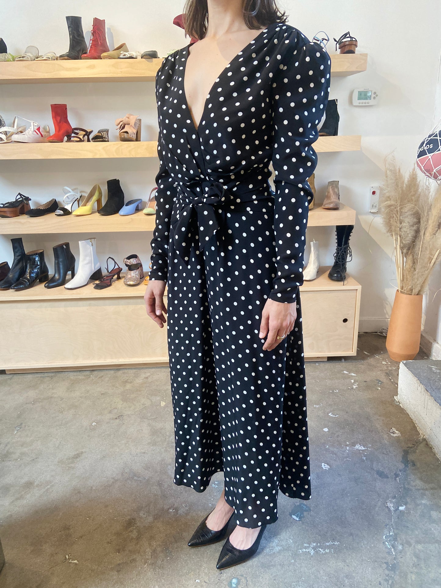 POLKA DOT BOW WAIST MIDI DRESS
