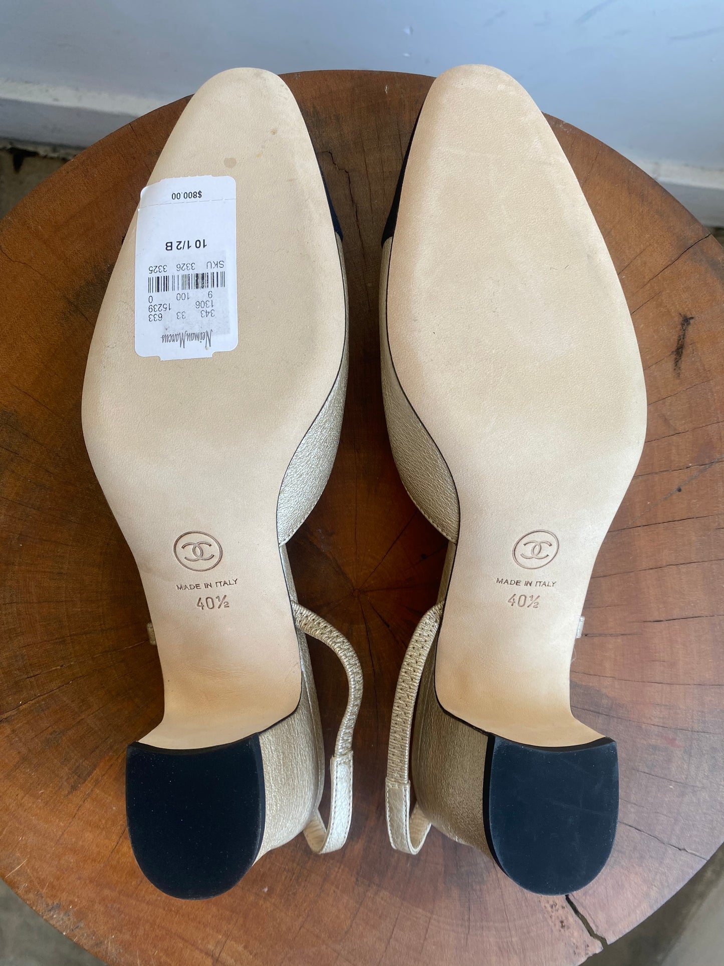 GOLD CAP TOE SLINGBACKS