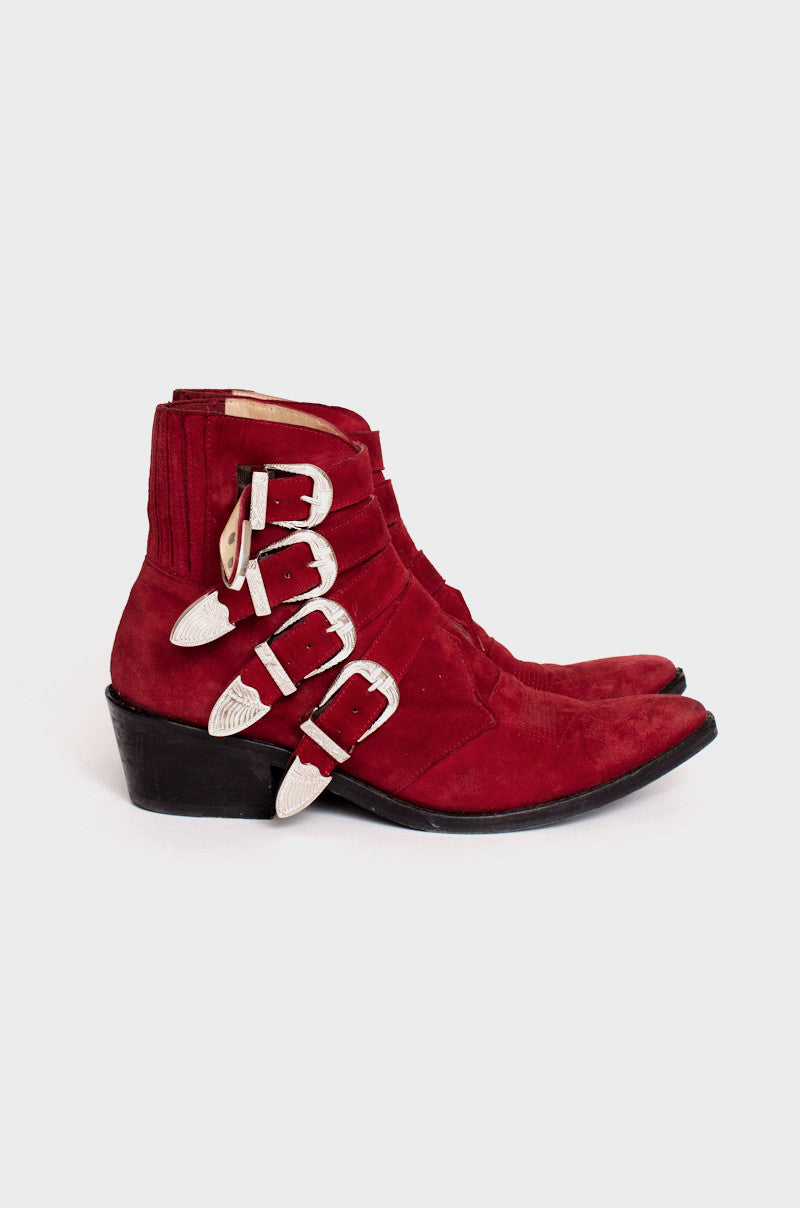 RED BUCKLE ANKE BOOTIES