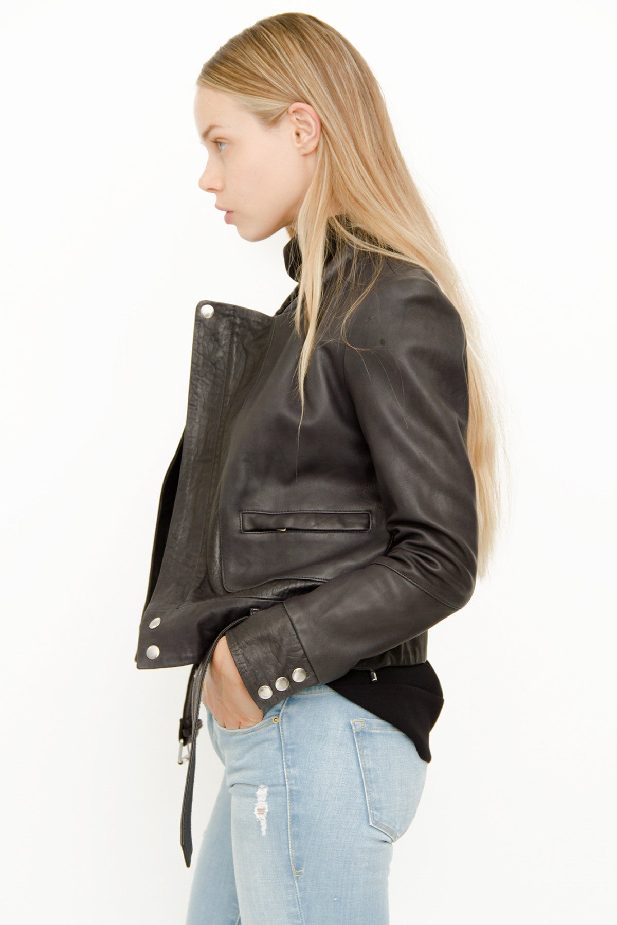 GANGSTER NAVY LEATHER JACKET