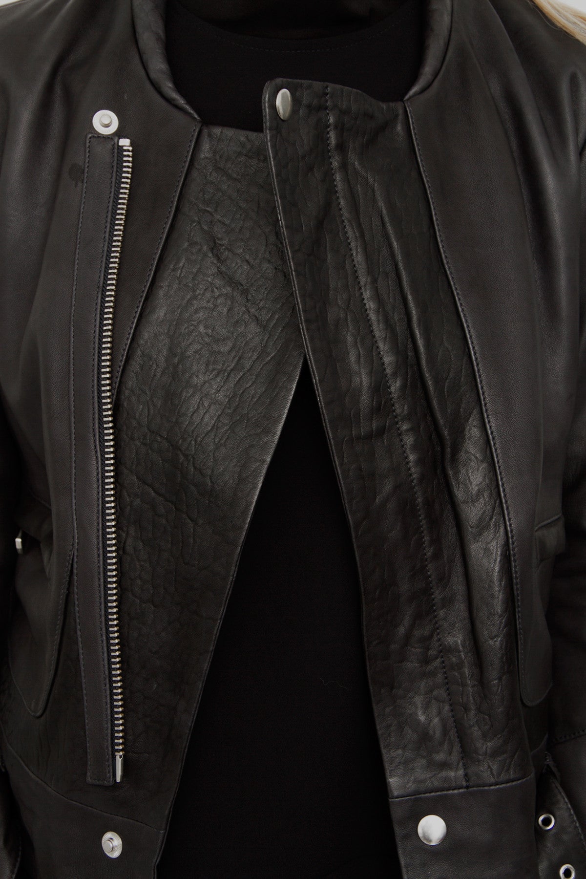 GANGSTER NAVY LEATHER JACKET