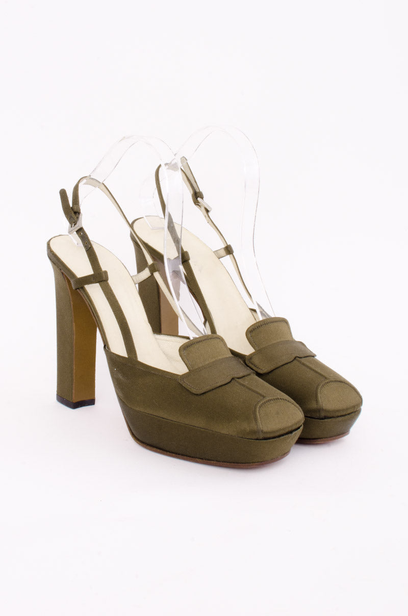 OLIVE SATIN PLATFORMS