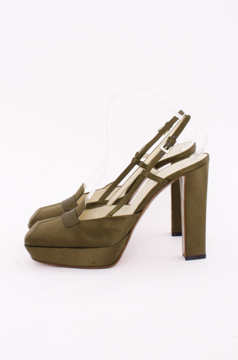 OLIVE SATIN PLATFORMS