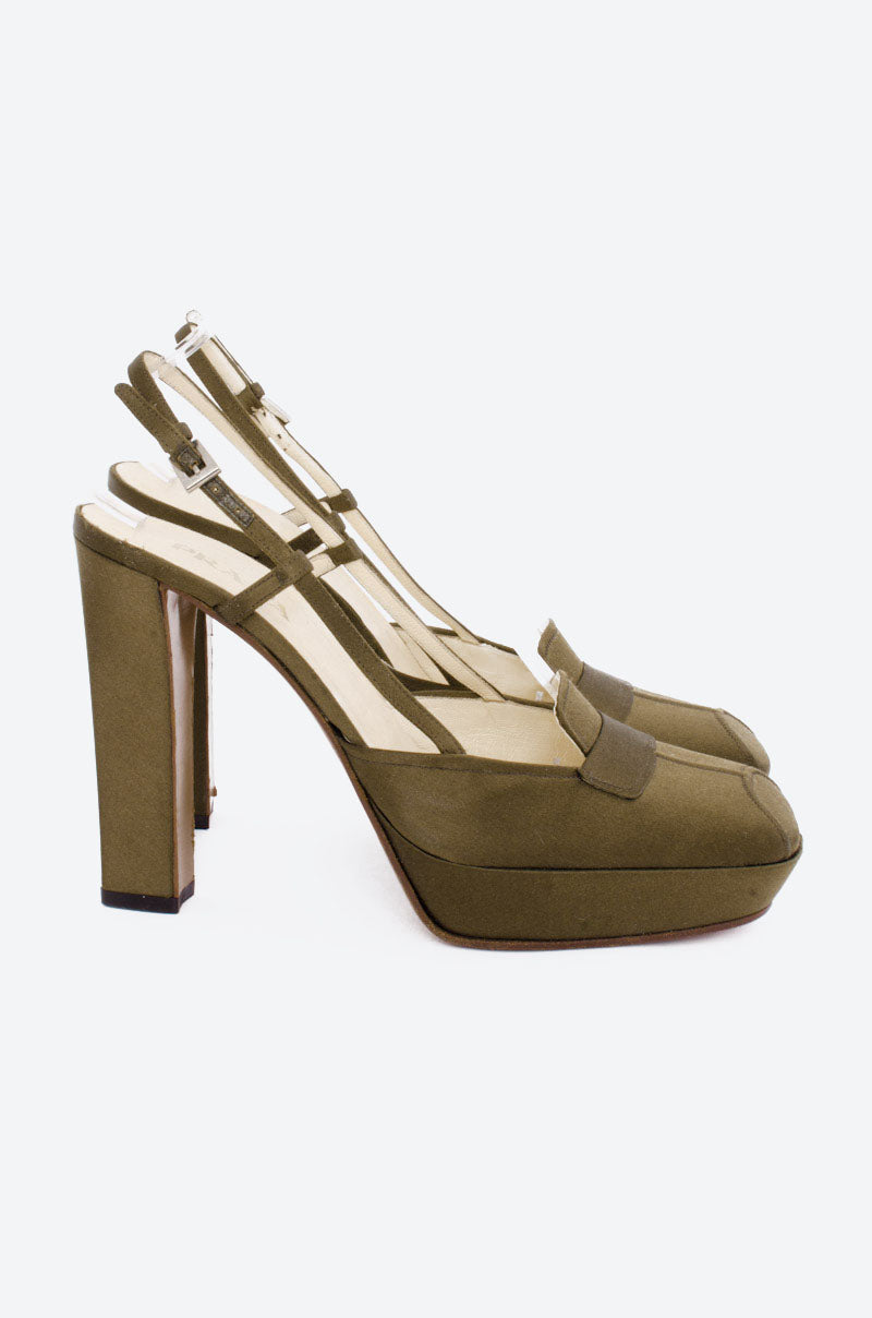 OLIVE SATIN PLATFORMS