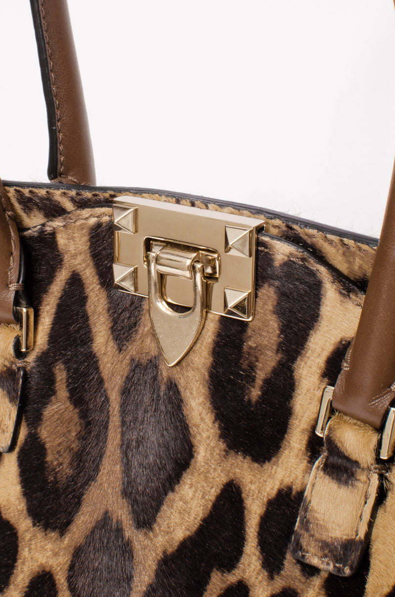 PONYHAIR LEOPARD ROCKSTUD BAG