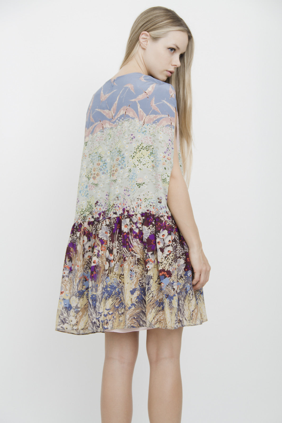 LANDSCAPE DROPWAIST SILK DRESS