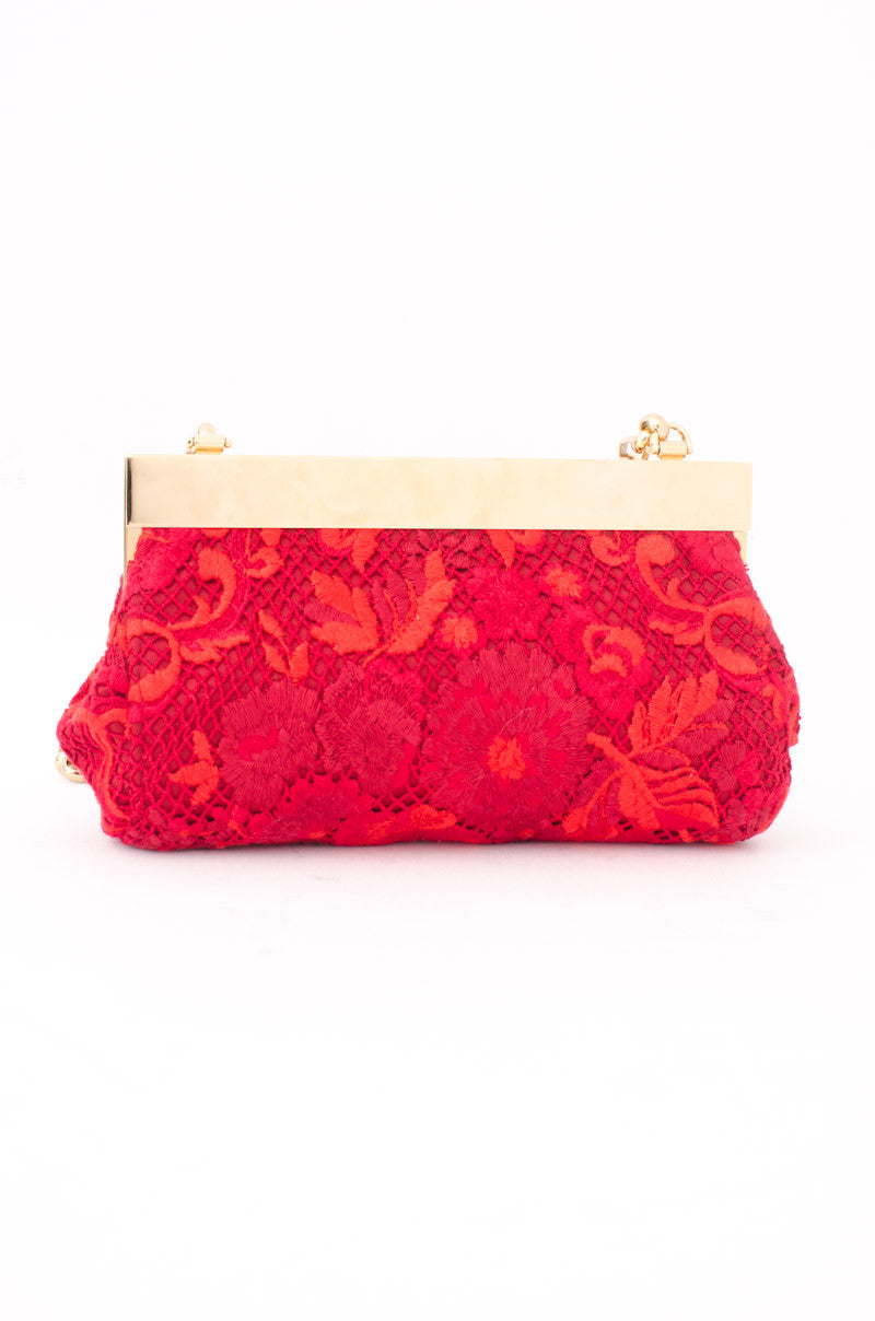RICAMO POCHETTE RED LACE CLUTCH